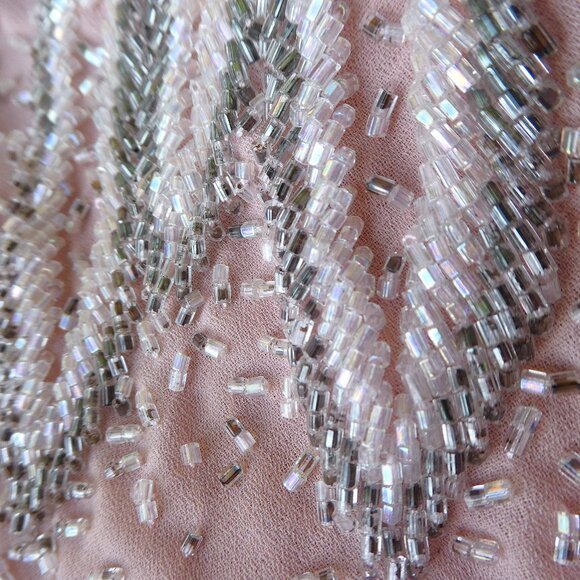 Vintage Jack Bryan Cocktail Wrap Dress Pink Heavy Beaded Long Sleeve Bling 8 - Picture 9 of 11